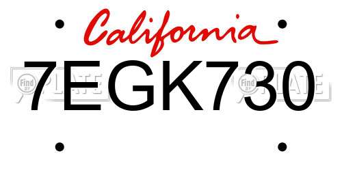 7EGK730 California License Plate