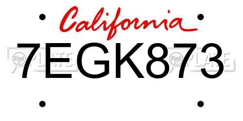 7EGK873 California License Plate