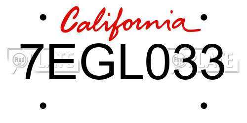 7EGL033 California License Plate