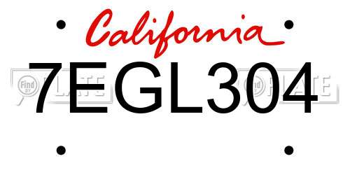 7EGL304 California License Plate