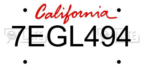 7EGL494 California License Plate