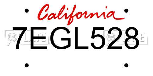 7EGL528 California License Plate