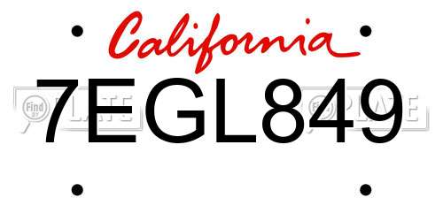 7EGL849 California License Plate