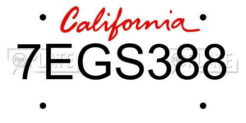 7EGS388 California License Plate