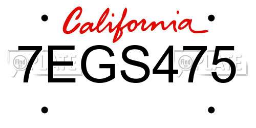 7EGS475 California License Plate