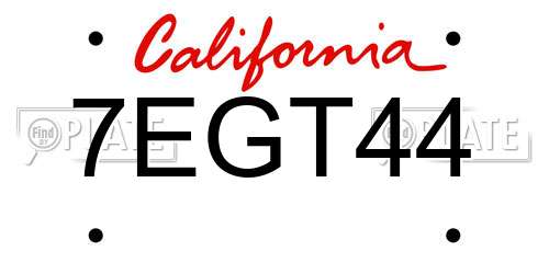 7EGT44 California License Plate