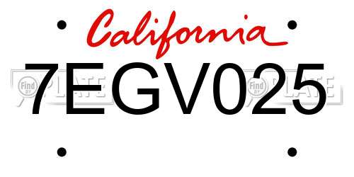 7EGV025 California License Plate