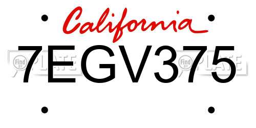 7EGV375 California License Plate