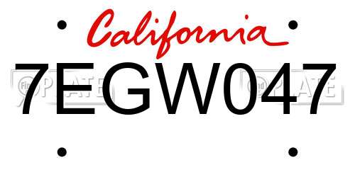 7EGW047 California License Plate