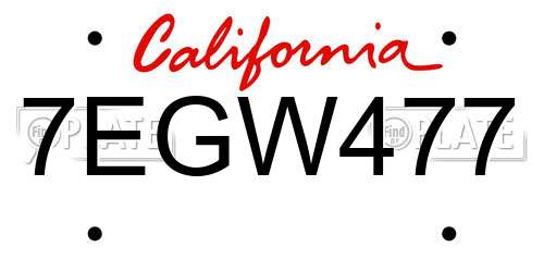 7EGW477 California License Plate