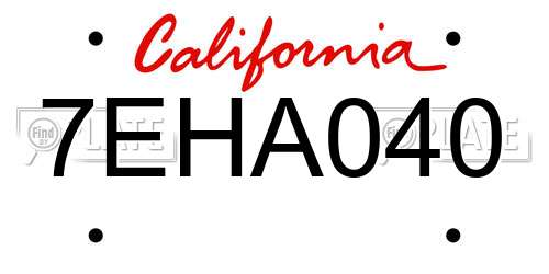 7EHA040 California License Plate