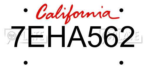 7EHA562 California License Plate