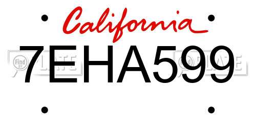 7EHA599 California License Plate