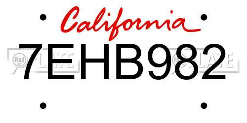 7EHB982 California License Plate