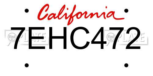 7EHC472 California License Plate