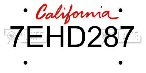 7EHD287 California License Plate