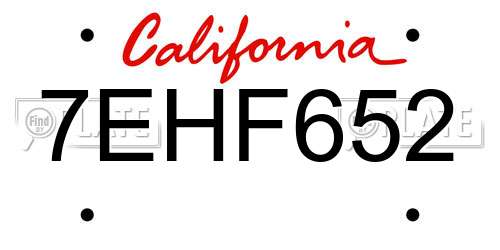 7EHF652 California License Plate