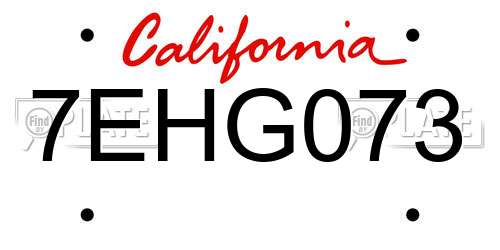 7EHG073 California License Plate