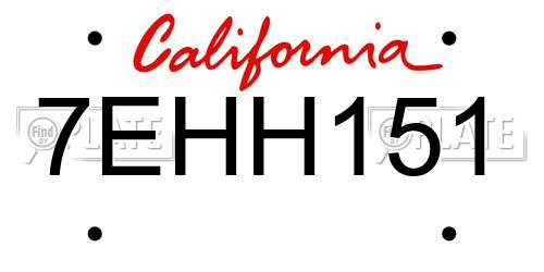 7EHH151 California License Plate