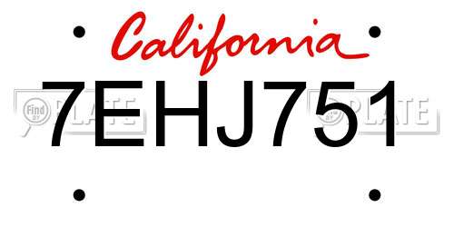 7EHJ751 California License Plate