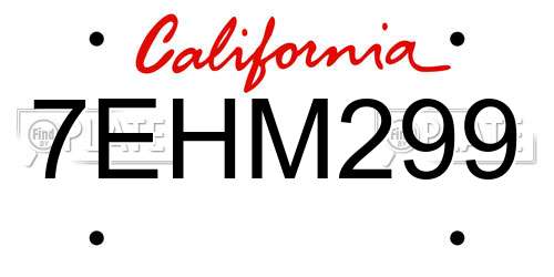 7EHM299 California License Plate