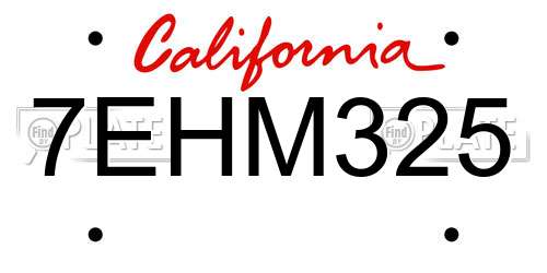 7EHM325 California License Plate