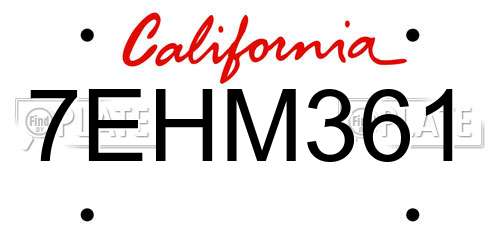 7EHM361 California License Plate