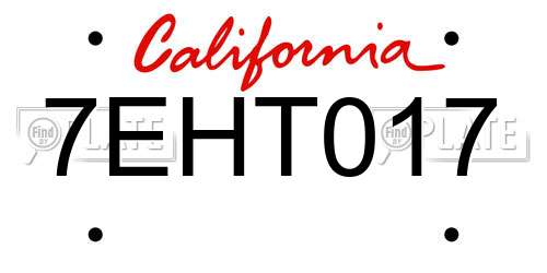 7EHT017 California License Plate