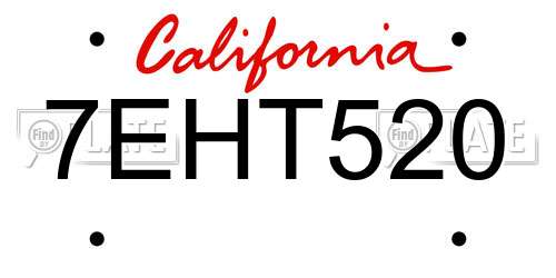 7EHT520 California License Plate