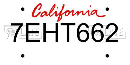 7EHT662 California License Plate