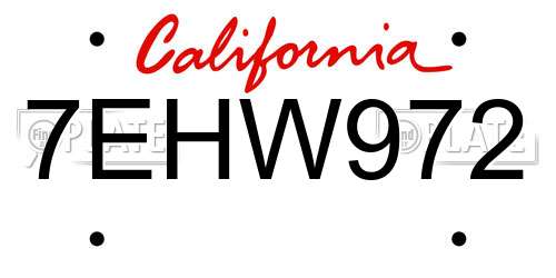 7EHW972 California License Plate