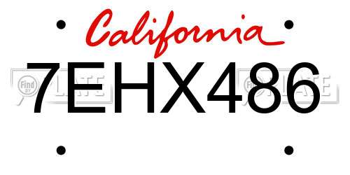 7EHX486 California License Plate