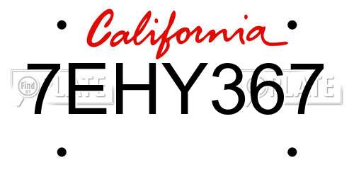 7EHY367 California License Plate
