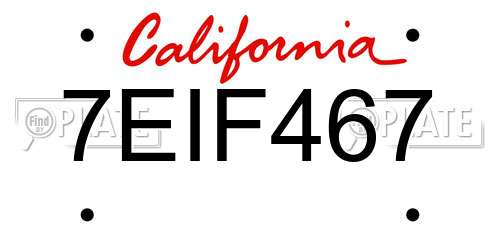 7EIF467 California License Plate