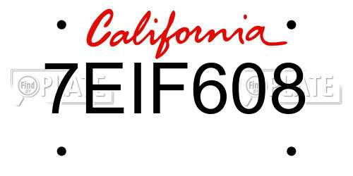 7EIF608 California License Plate