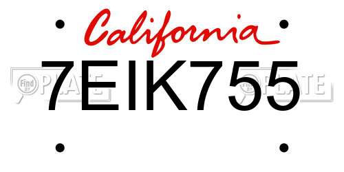 7EIK755 California License Plate