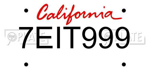 7EIT999 California License Plate