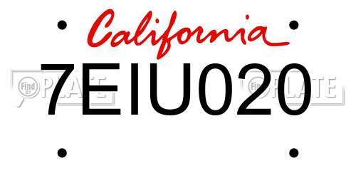 7EIU020 California License Plate