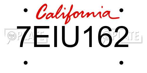 7EIU162 California License Plate