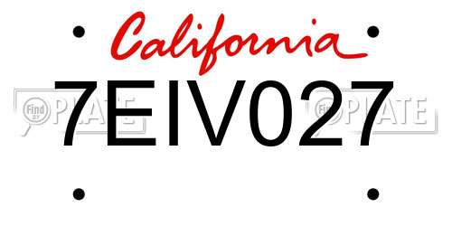 7EIV027 California License Plate