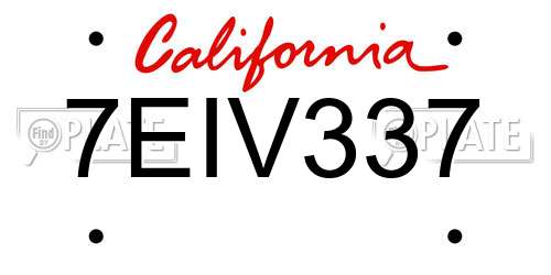 7EIV337 California License Plate