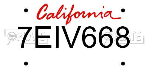 7EIV668 California License Plate