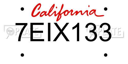 7EIX133 California License Plate
