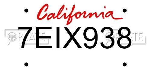 7EIX938 California License Plate