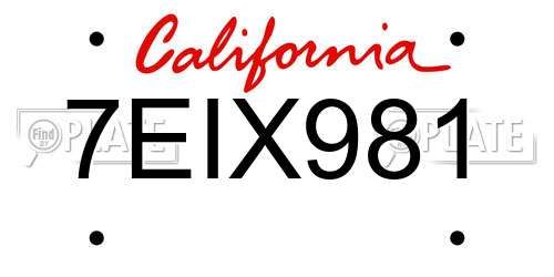 7EIX981 California License Plate
