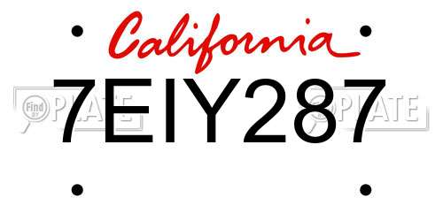 7EIY287 California License Plate