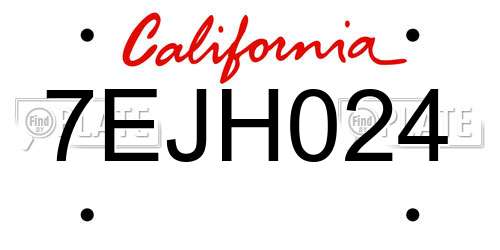 7EJH024 California License Plate