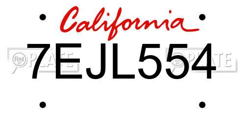 7EJL554 California License Plate