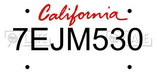 7EJM530 California License Plate
