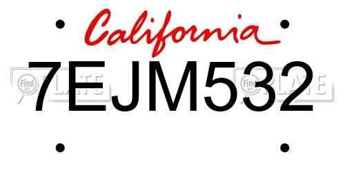 7EJM532 California License Plate